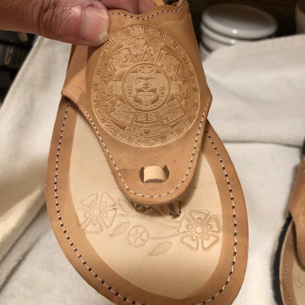 Girls Leather Sandals Mexican Flip Flops - Picture 2 of 7